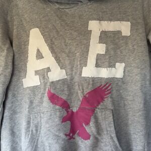 American Eagle Hoodie Small Women's Y2K Vintage A E Eagle Logo Grey Pullover